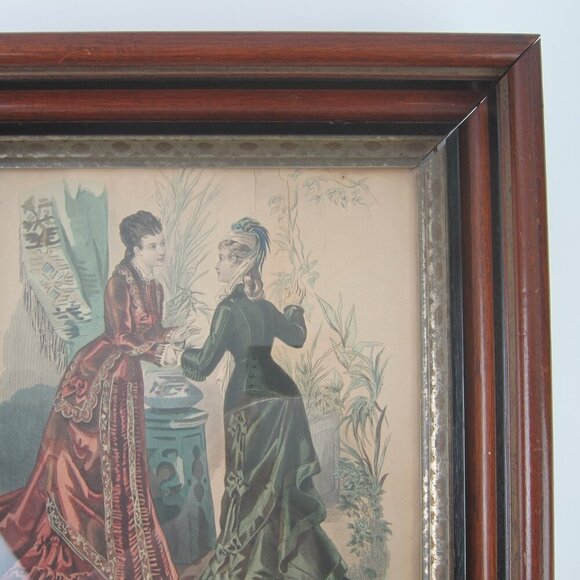 Antique Victorian Deep Picture Frame Wood Gilt La Mode Paris Print in Glass 16" - Picture 3 of 15